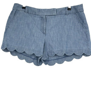 J Crew Blue Chambray Shorts Scallop Trim Slash Pockets 4" Inseam Size 14